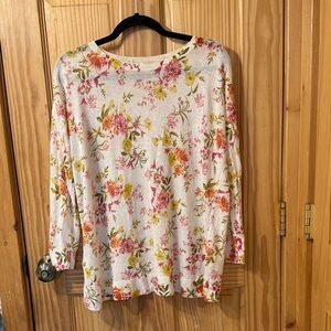 LOFT Floral Long Sleeve Top - Pink and Yellow